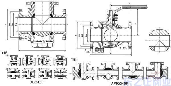 三通法蘭球閥結構圖