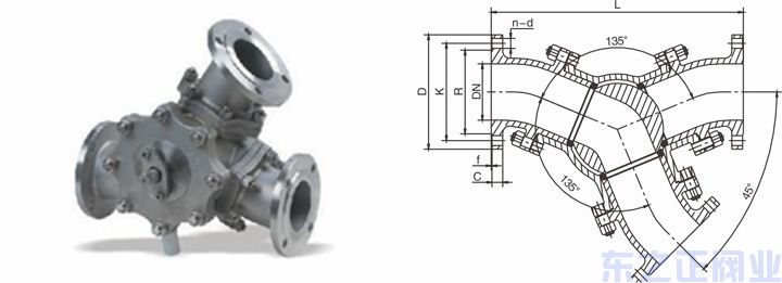 Y型三通法蘭球閥結(jié)構(gòu)圖