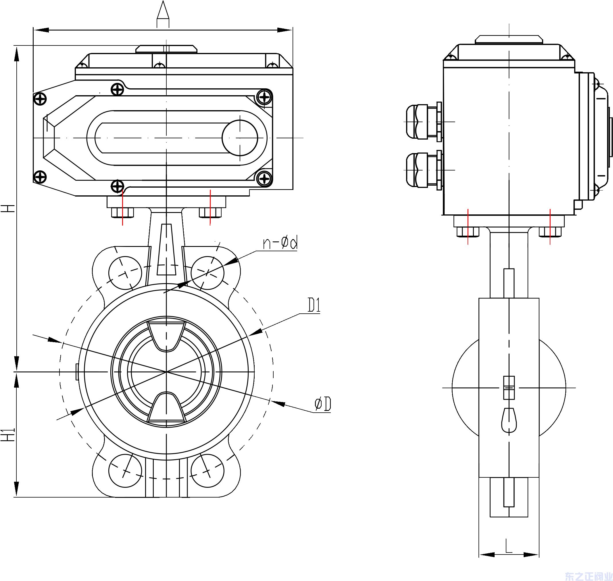電動對夾式全襯氟蝶閥結(jié)構(gòu)圖 電動對夾式全襯氟蝶閥結(jié)構(gòu)圖